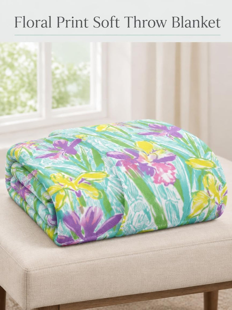 Botanical Floral Leaf Decorative Warm Fleece Throw Blanket, Autumn Bedroom Decor