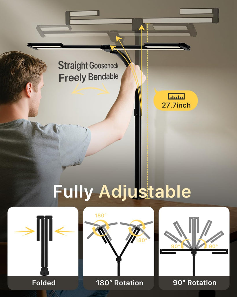 42" Desk Lamp with Clamp, 1800LM 4-Panel LED Light