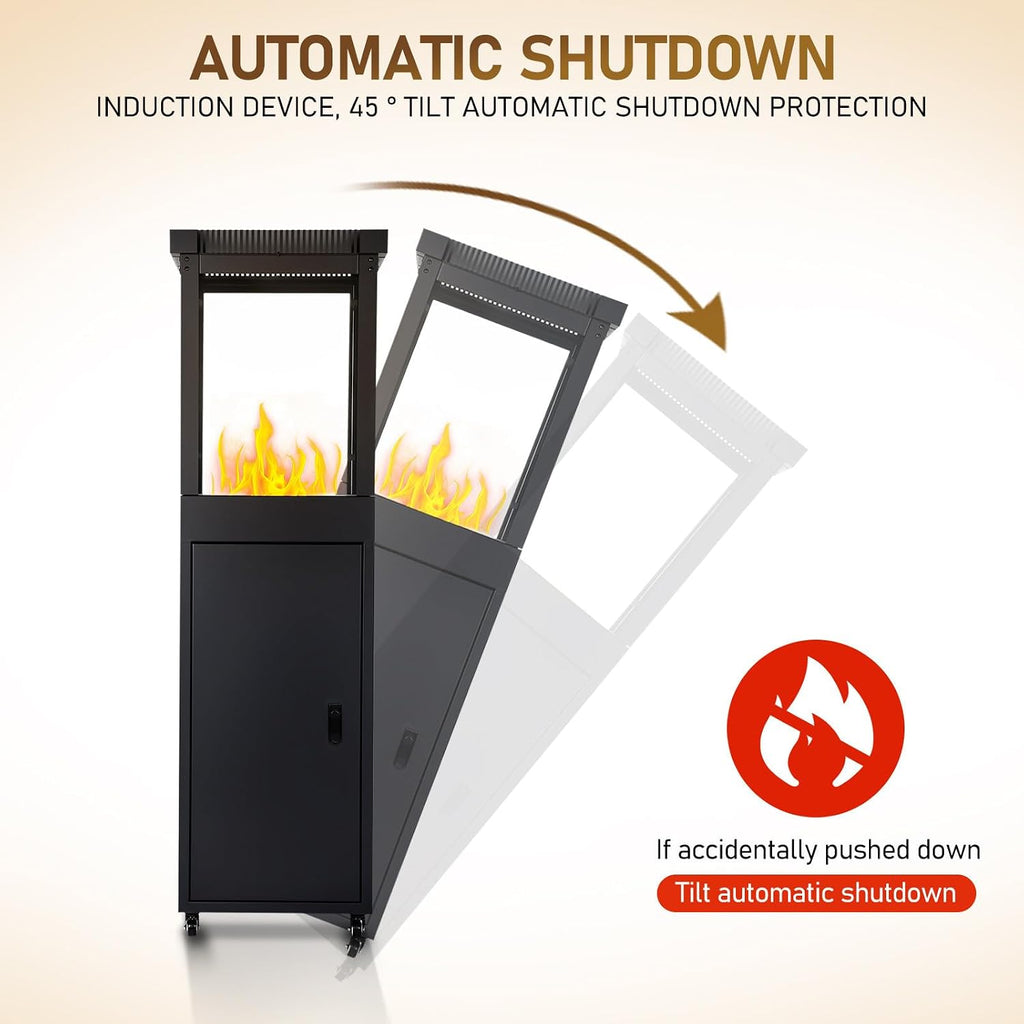 Outdoor Propane Heater: Standing Gas Heater With Glass Panel Lockable Wheels, 41,000 Outdoor Heating Burner Garden