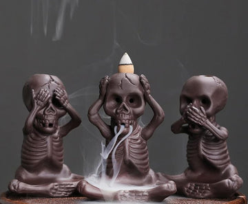 Backflow Incense Burner Skull Decor Incense Stick Holder Reverse Flow Censer Incense Waterfall Burner + Backflow - Set of 3
