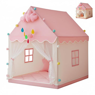 Kids Play Tent for Girls Indoor, Princess Playhouse with 4 & Machine Washable Fabric, Castle Tent for Toddlers &