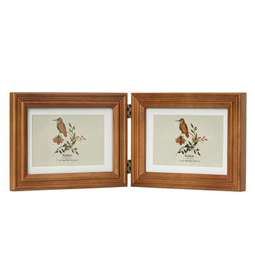 5x7 Double Hinged Picture Frame, 2 Folding Photo Frame, Walnut-colored Pine Wood with Real Glass, Display Pictures