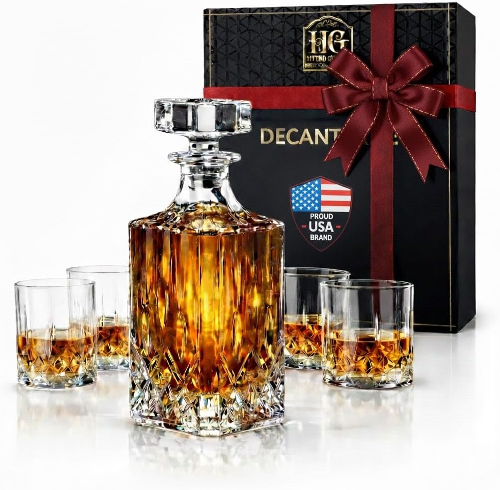 Ry Gift For Men - Whiskey Decanter Set For Beloved Husband Or Dad Birthday Gift - 4 Whiskey Glasses And Decanter Set
