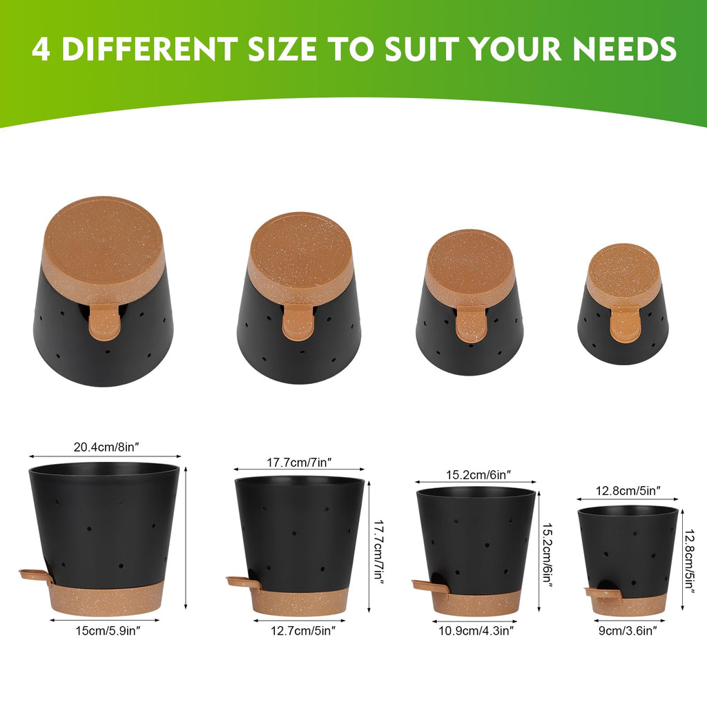 4 Pcs Orchid Pots with Holes - Each of 5, 6, 7 and 8 inch - Self Watering Orchid Pots and Plastic Breathable Orchid