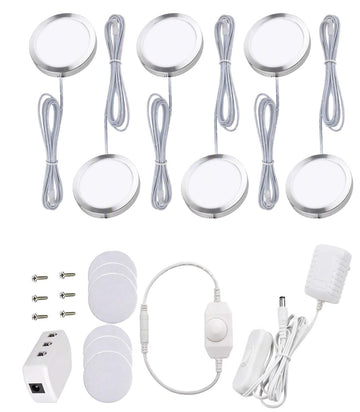 LED Puck Lights 6-Pack, Dimmable Under Cabinet Lights 6000K White