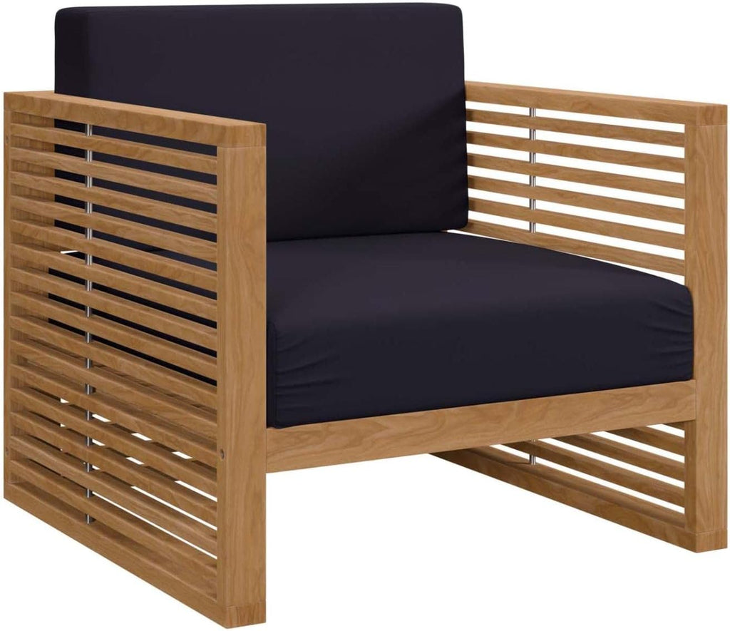 Carlsbad Modern Fabric/Teak Wood Outdoor Armchair in Navy/Natural