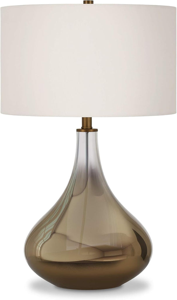 25" Modern 1-Light Table Lamp with White Fabric Drum Shade, or Office, Chromed Brass