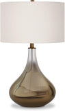 25" Modern 1-Light Table Lamp with White Fabric Drum Shade, or Office, Chromed Brass