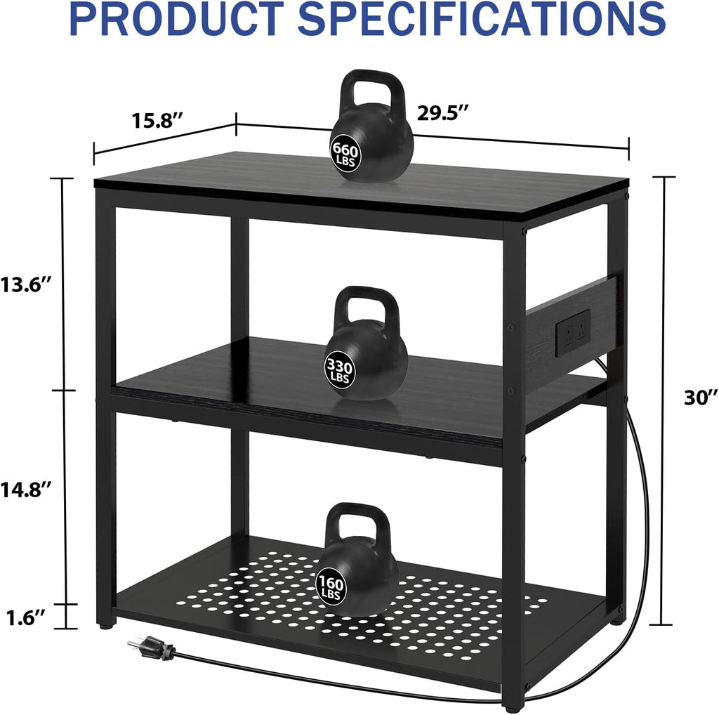 20-29 Gallon Fish Tank Stand with Power Outlets, 3-Tier Metal Aquarium Stand