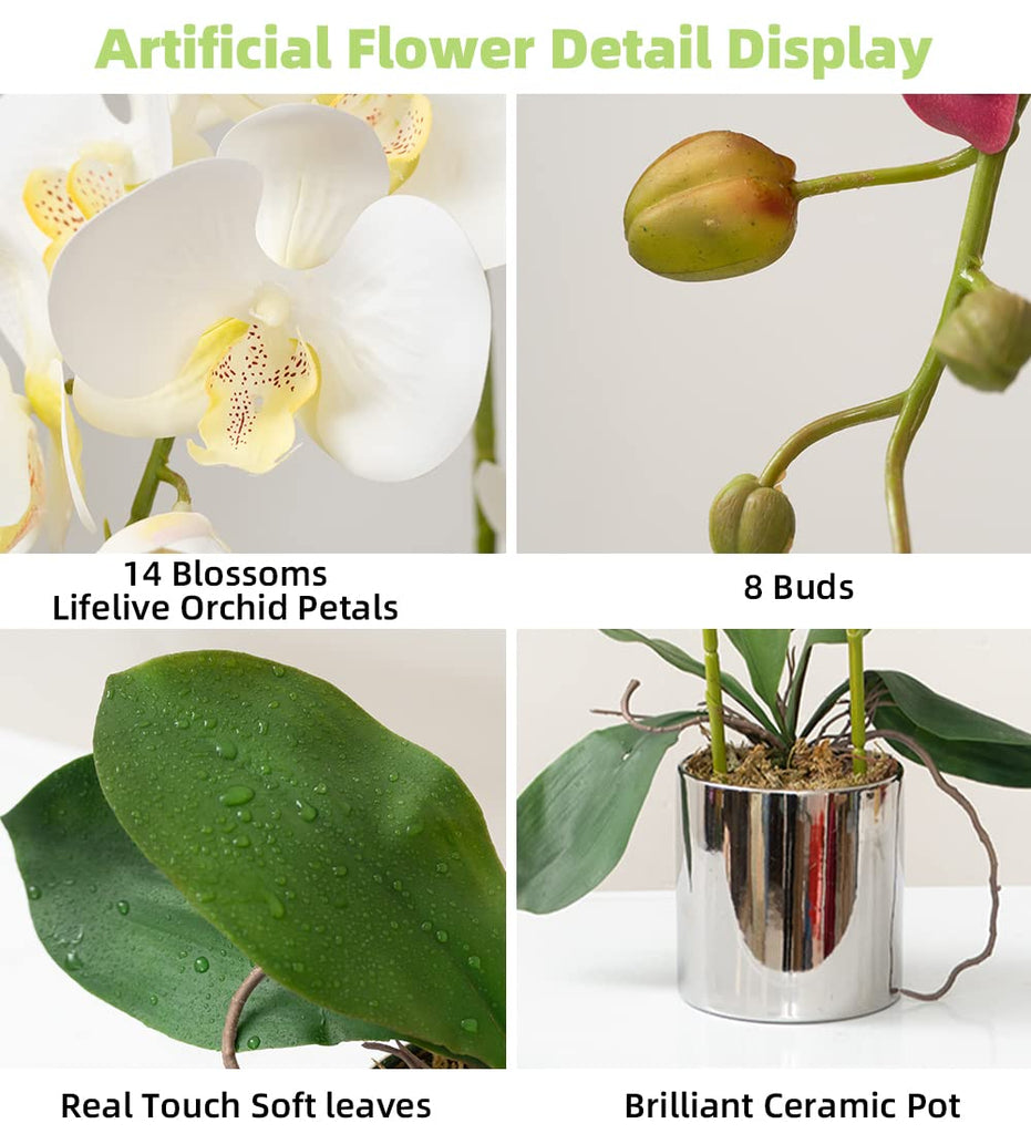 Artificial Orchid Flowers 19.7'' White Faux Orchids with Ceramic Vase