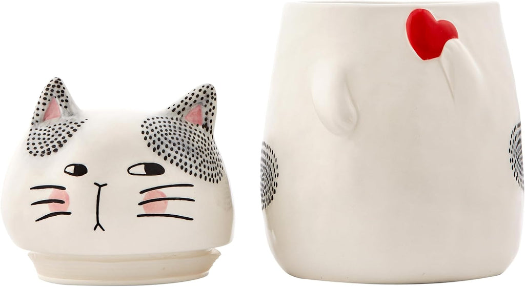 Cartoon Cat Handpainted Stoneware Air Tight White 10.2 inch Cookie Jar, Dishwasher Safe, for storing Cookie, Candy
