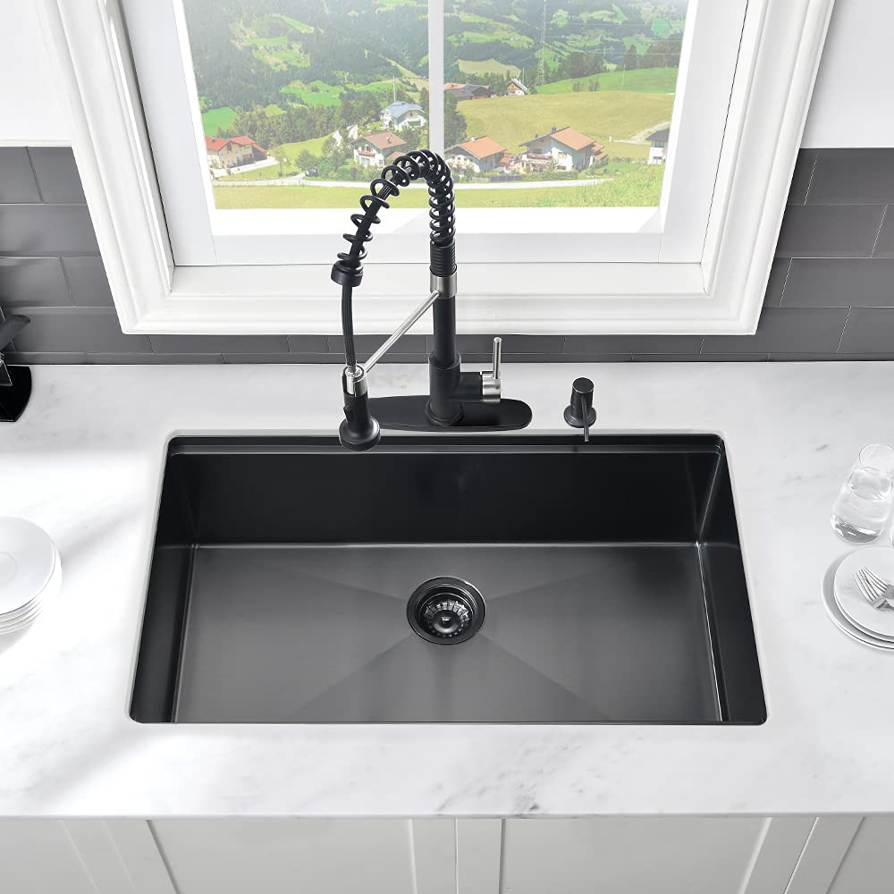 28 Inch Black Kitchen Sink Undermount Workstation Sink Stainless Steel