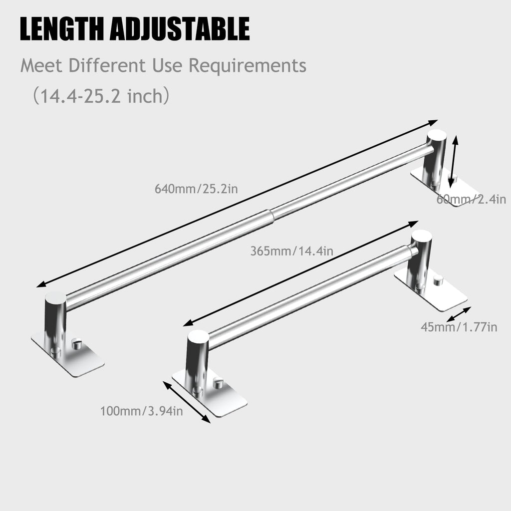 Towel Bar, Adhesive or Drill Wall Mount, Chrome, 1 Pack