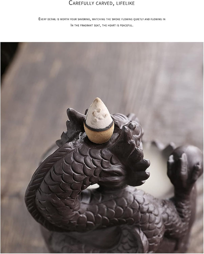 Dragon Waterfall Incense Holder - Ceramic Backflow Burner with Skull Head, Zen Meditation Decor, Yoga Studio - Unique