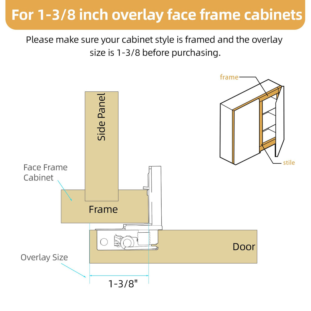 Non-Soft Close 50 Pack 1-3/8 inch Overlay Regular Hinges