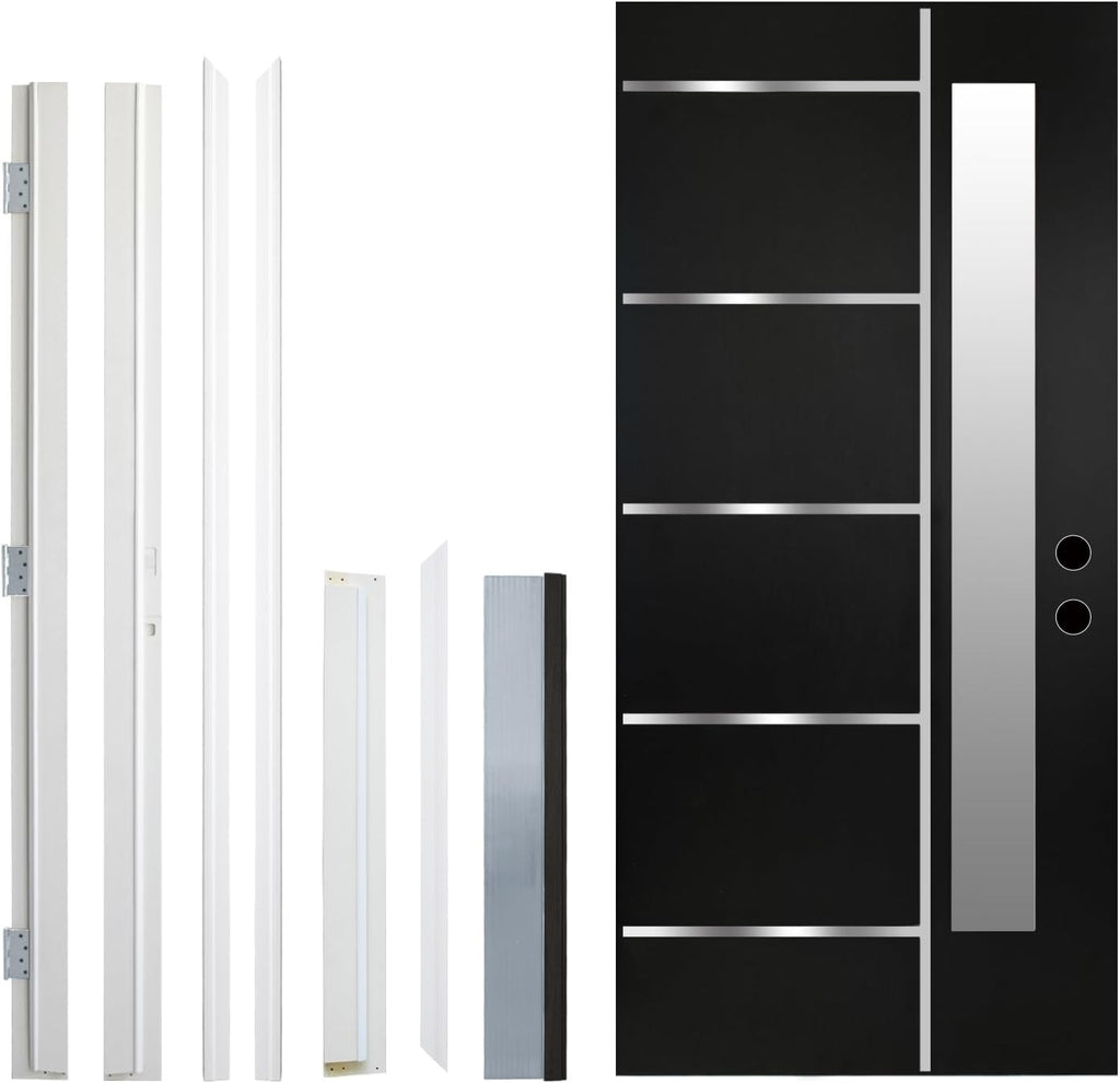 36 x 80 Textured Finished Fiberglass Door with Brickmould, Double-Sided Frosted Glass Modern Style for Home's Front