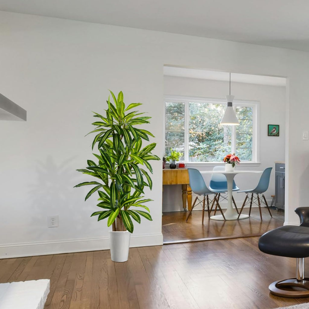 6ft Artificial Dracaena Tree Fake Floor Plant in White Planter