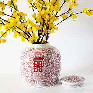 Vintage Ceramic Ginger Jar with Lid for Chinoiserie Decor Ancient Chinese Decorative Ginger Jars Vase Decor, Living