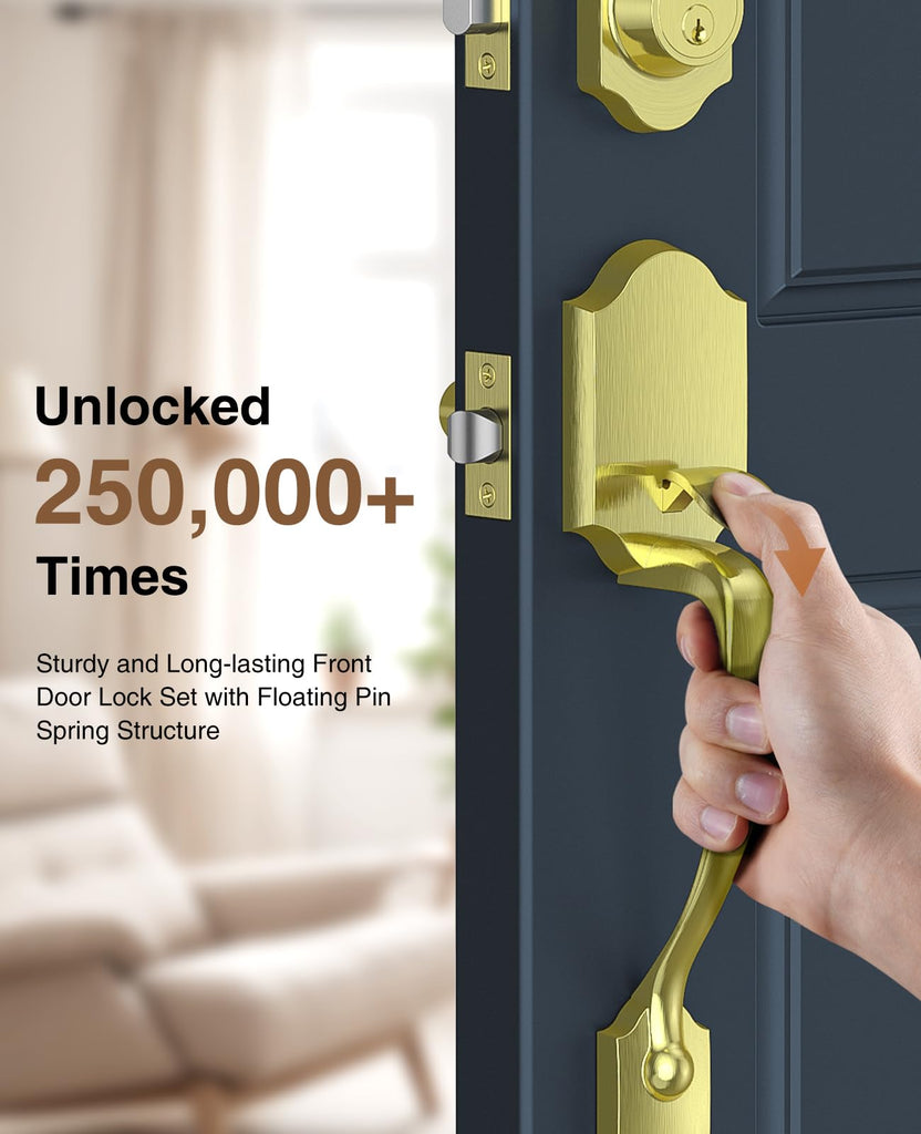 Brushed Gold Front Door Lock Set Classic Entry Door