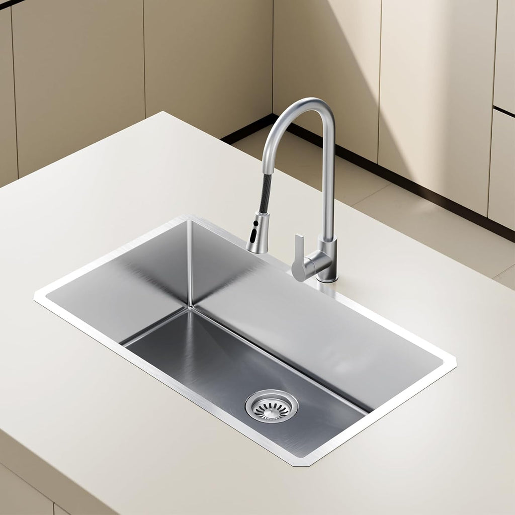 30" Undermount 18 Gauge 304 Stainless Steel Single Bowl Kitchen Sink with Accessary in 30"Lx18"Wx10"D