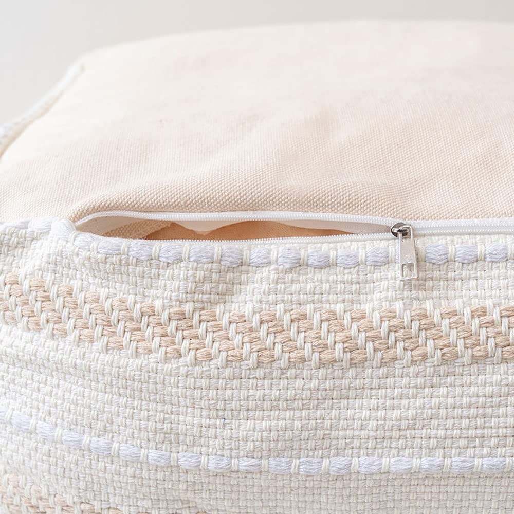 Boho Ottoman Square Footstool Pouf Cover - Unstuffed Tufted Woven Seat with Tassels for Storage and Decor