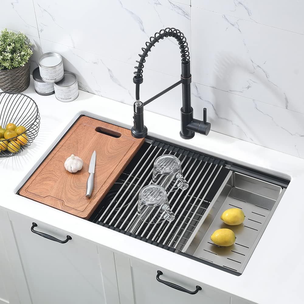33 Inch Black Double Bowl Undermount Kitchen Sink Workstation 50/50 | 33x19 Double Bowl Kitchen Sink 16 Gauge Black