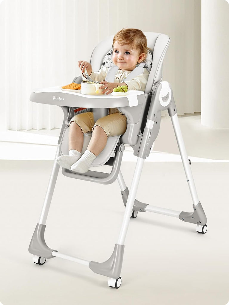 Baby High Chair with Wheel, Adjustable Foldable Chair for Babies & Toddlers | 8-Level Height Adjustment, Adjustable