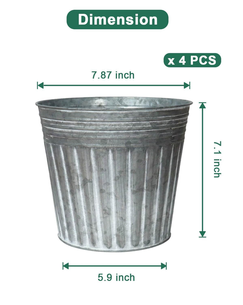 8 Inch Galvanized Planters, 4 Pack Metal Plant Pots with Drainage Hole