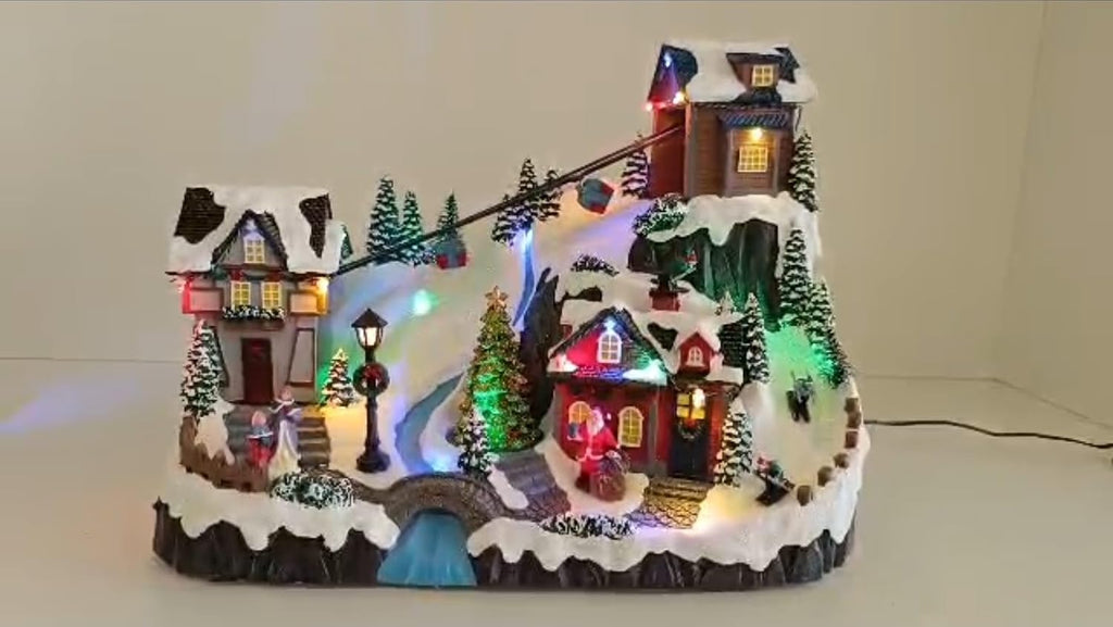 Animated Christmas Village Animated Ski Lift Resort, LED Lights, Spinning Tree
