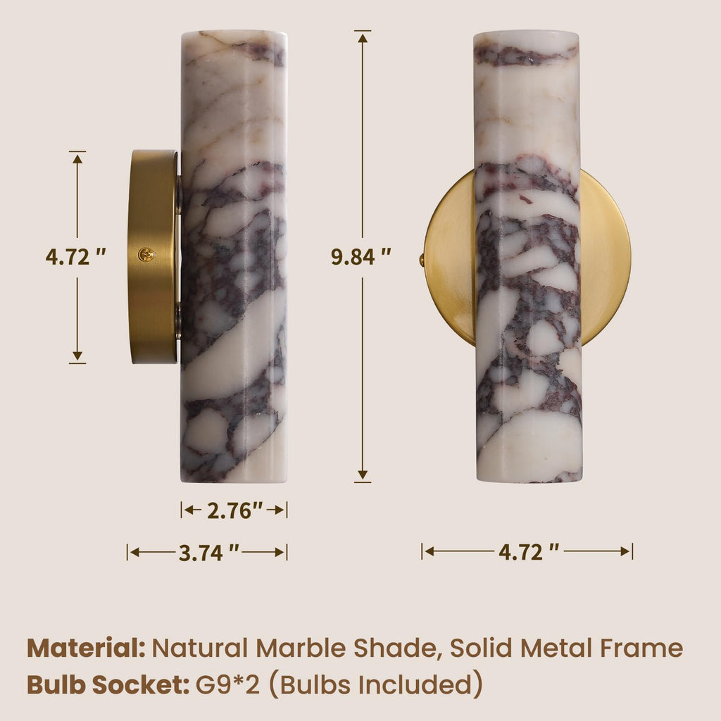 Modern Marble Sconce, 9.5" Natural Alabaster Wall Lights Set of 2