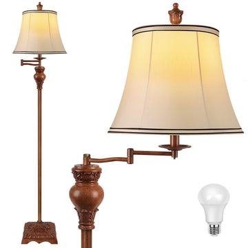 Vintage Floor Lamps, Traditional 350° Adjustable Swing Arm Farmhouse Floor Lamp, Rustic Standing Lamp Pole Lamps for