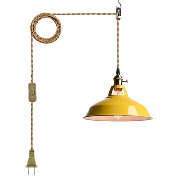 Nordic Plug in Hanging Pendant Light with Yellow Metal Barn Shade