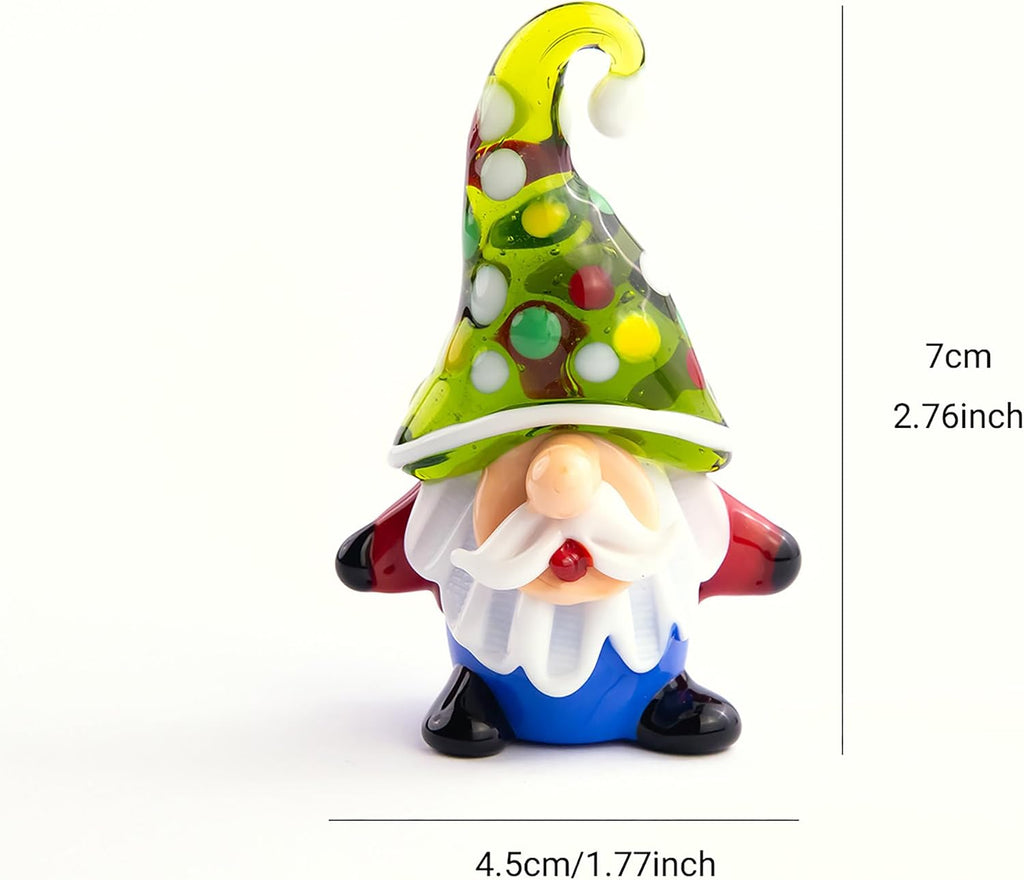 Hand-Blown Glass Gnome Figurine, 2.76" Miniature Tomte Art Sculpture, Whimsical Shelf Sitter, Holiday Collectible - Set of 4