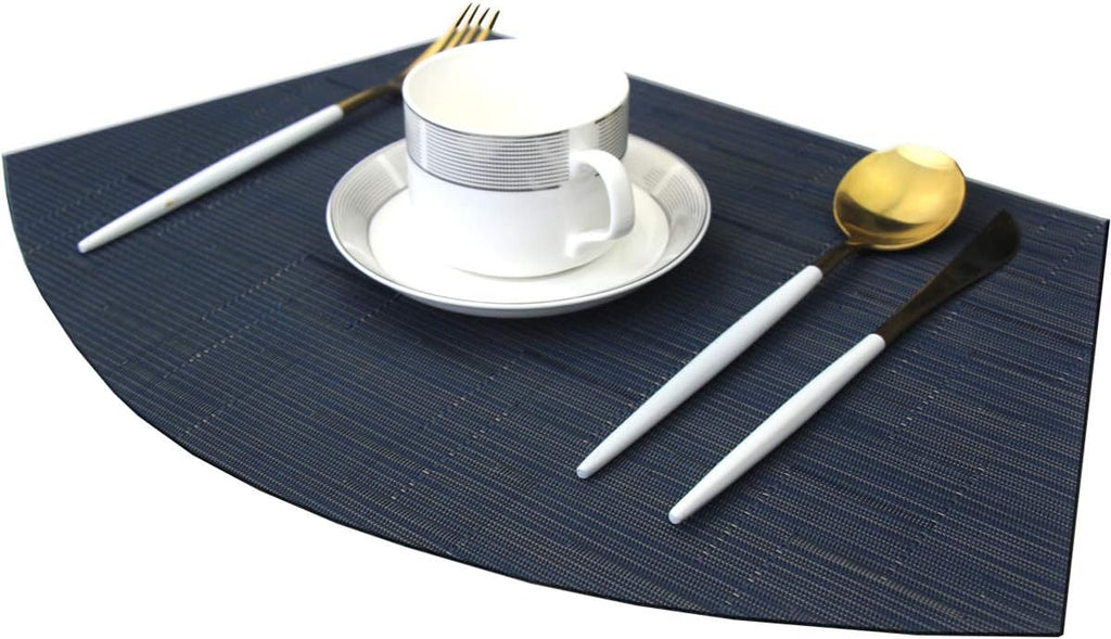 Wedge Placemats for Round Table Woven Vinyl Heat Resistant Washble Easy Clean Table Mats(Navy) - Set of 4