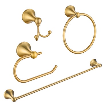4 Pcs Gold Bathroom Hardware Set - Brushed Brass Gold Bathroom Accessories Kit, Stainless Steel Wall Mounted 23.6