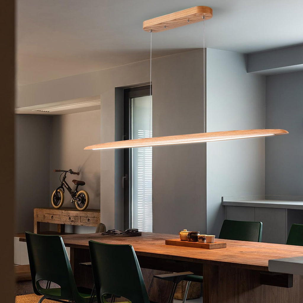 39" 24W Wood LED Linear Pendant Light Fixture Led Dining Room Light Dimmable Hanging Light Fixture Kitchen Island