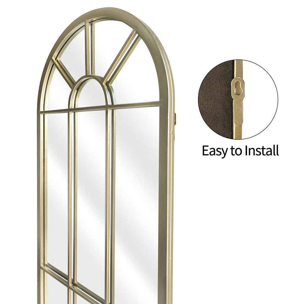Wall Mirror Window Decorative Mirrors Arched Farmhouse Bedroom Entryway Bathroom Vanity(Gold,47" x17" x 1")