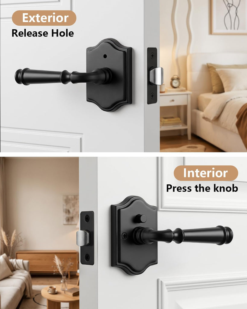 Interior Privacy Door Handle, Matte Black Arch Rosette Door Lever