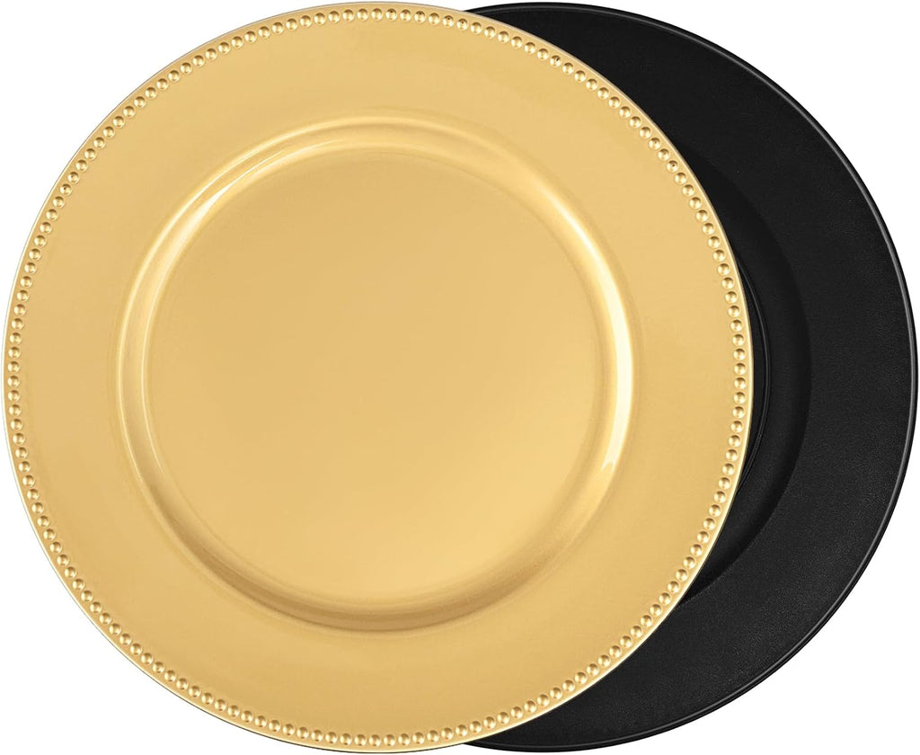Gold Charger Plates Bulk, 13" Round Beaded Plate Chargers - Set of 24
