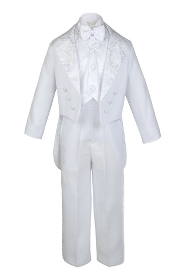 Boy White Paisley Vest Suit Tuxedo Bow Tail Baptism Christening Communion