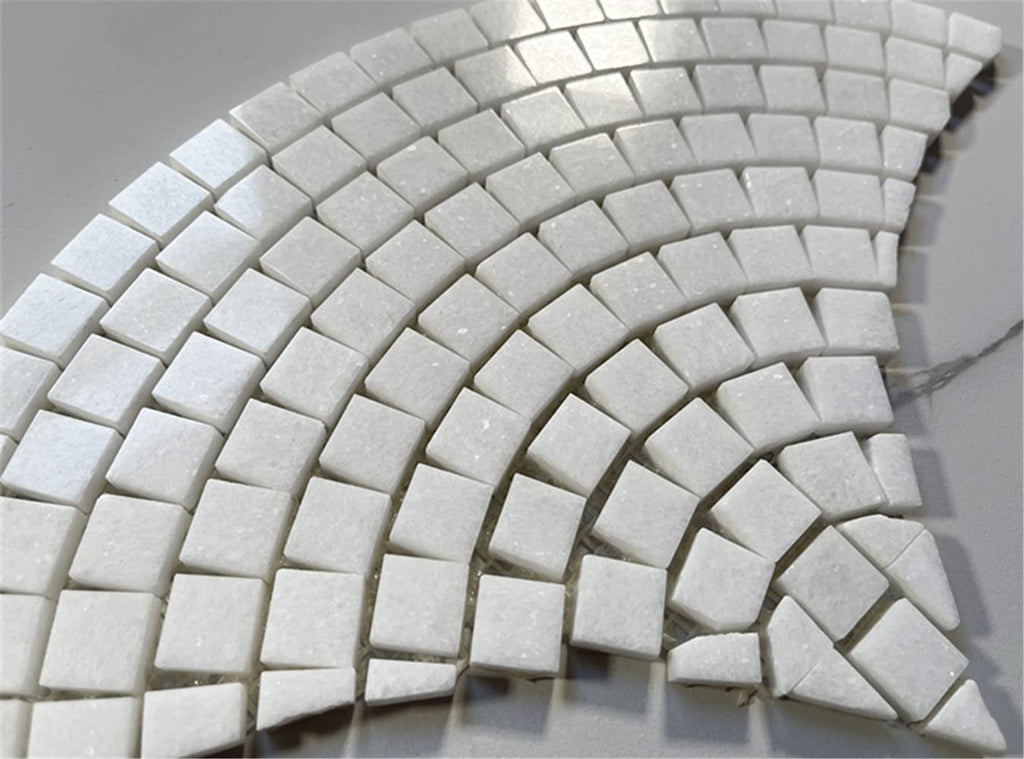 Thassos White Marble Fish Scale Scallop Fan Pattern Mini Mosaic Tile Polished Kitchen Bath Wall Floor Backsplash