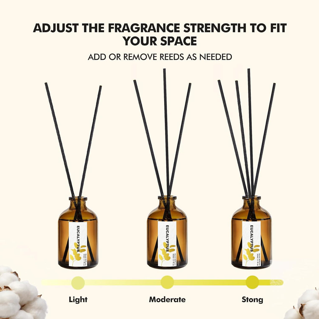 Reed Diffuser, Eucalyptus, Linen & Lavender Scented Oil Diffusers with 15 Reeds, Long-Lasting Home Fragrance - Set of 3