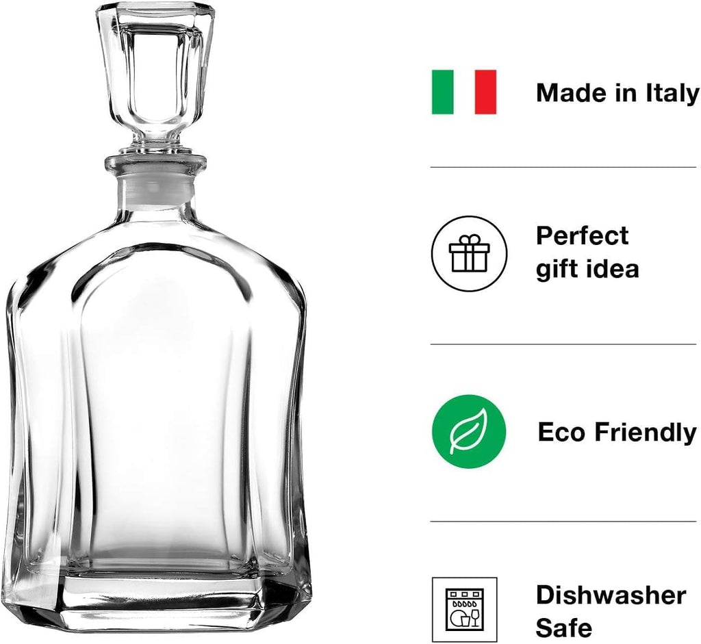 Capitol Glass Decanter with Airtight Geometric Stopper - 23.75 oz Whiskey Decanter for Wine, Bourbon, Brandy, Liquor