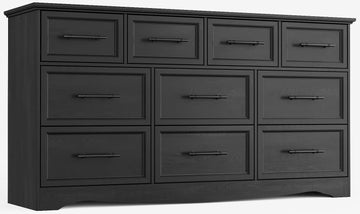 Black 10 Drawer Dresser, 59" Wide Chest of Drawers