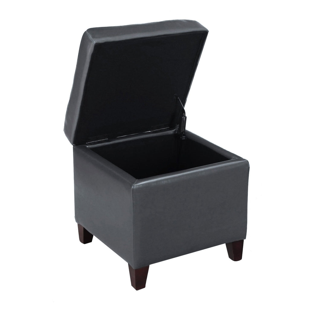 Bonded Leather Square Tufted Cubic Cube Storage Footstool, 18" Inch Ottomans & Storage Ottomans, With Lid, Dim Gray
