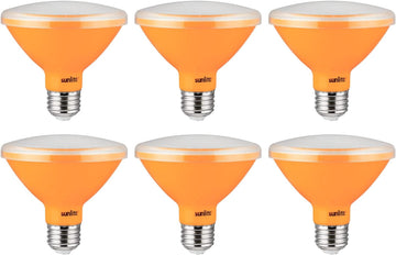 Amber LED PAR30 Reflector Light Bulb, 8 Watt, 120-220 Volts, Medium Base, 30,000 Hour Life, 30° Narrow Flood Beam