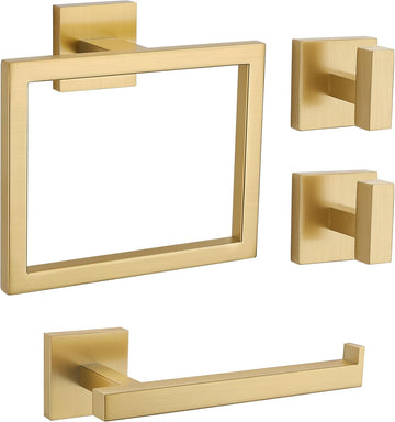 Brushed Gold Bathroom Accessories, Toilet Paper Holder, Towel Ring & Hooks | Bathroom Hardware Set, Toilet Paper