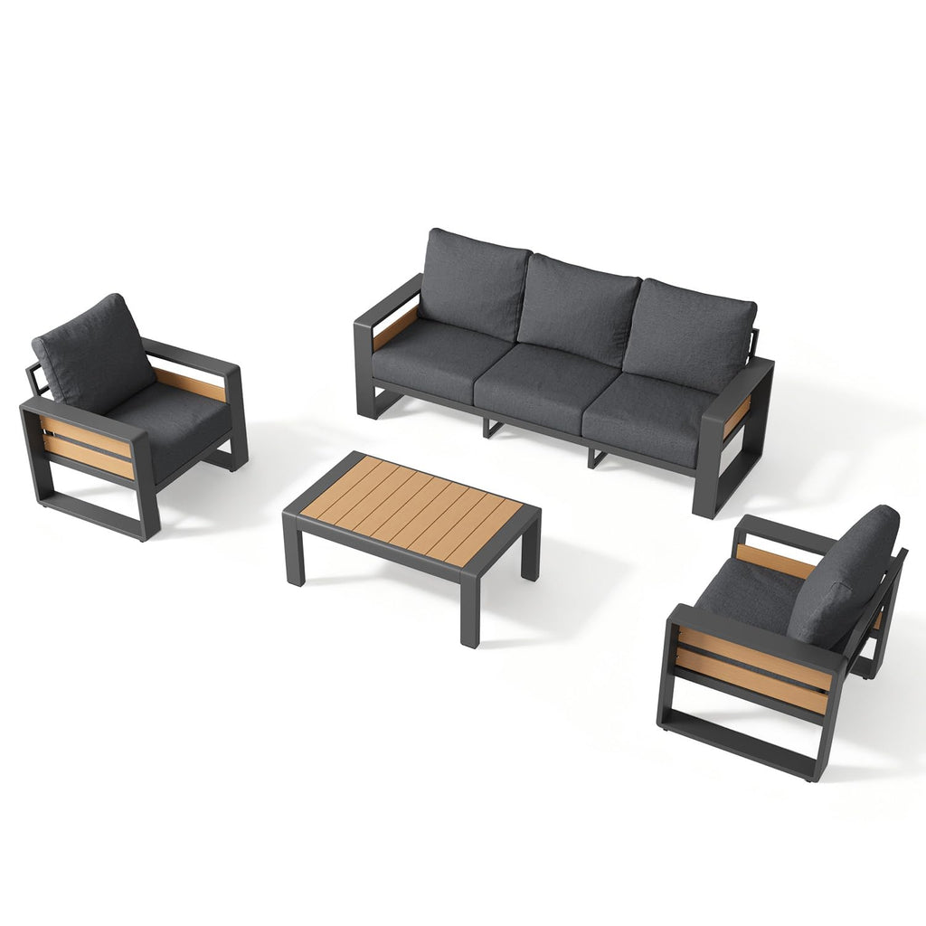 Aluminum Patio Furniture Set, 5 Seats Luxury Outdoor Sectional with 6" Olefin Fabric Cushions, Conversation Set with