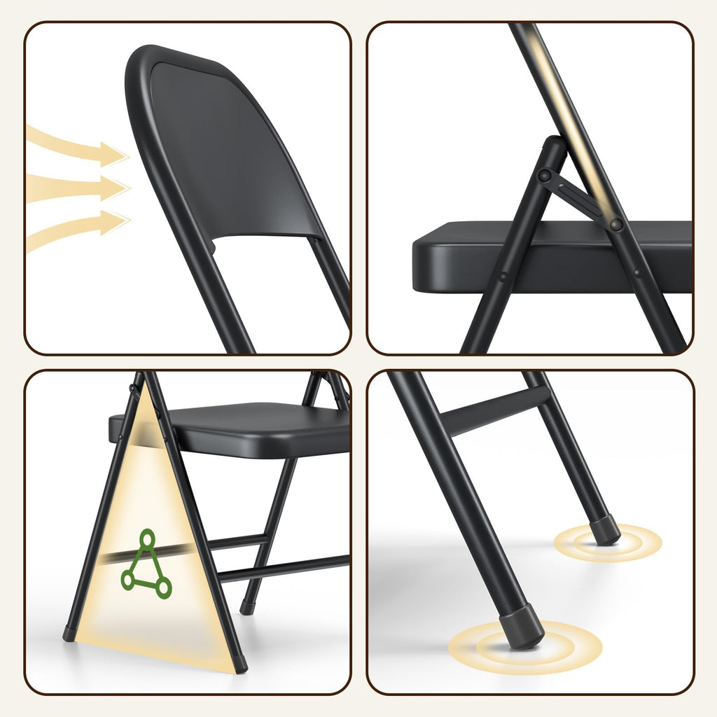 Folding Chairs 4 Pack, Heavy Duty Metal Foldable Chairs, Indoor Outdoor Portable Chair, Event Chair for Wedding Party