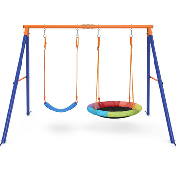 Swing Set for Backyard, 32" Saucer and Belt Seat, 440 lb Frame